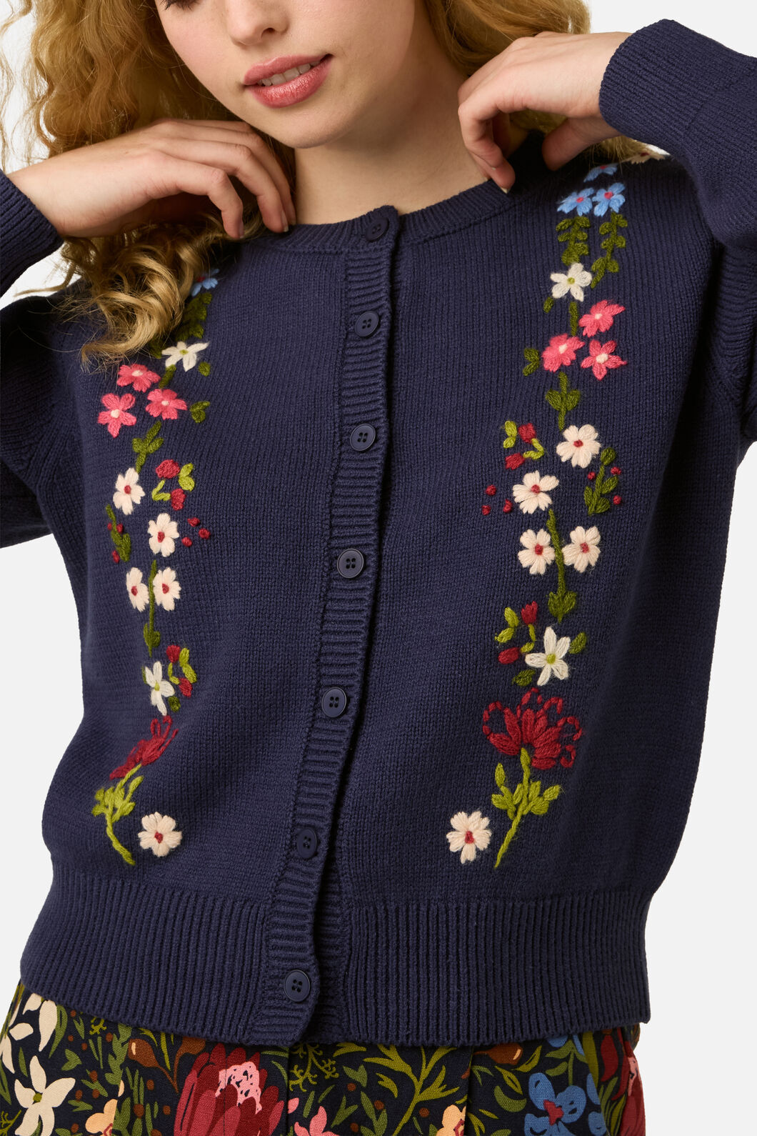 Princess Highway - Native Flora Embroidered Cardigan - navy