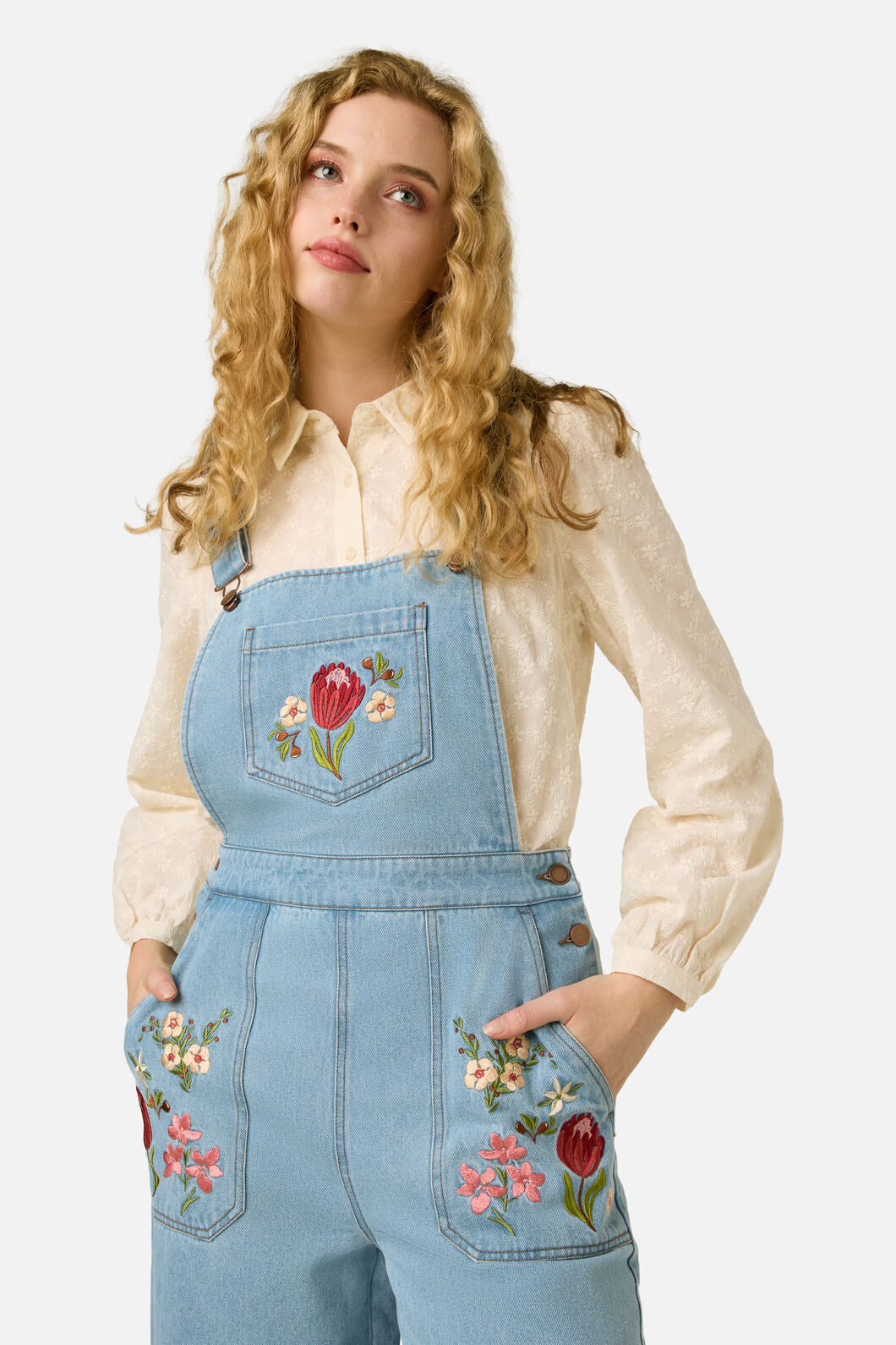 Princess Highway - Native Flora Embroidered Overall - light-denim