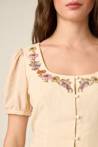 Princess Highway - Addie Floral Embroidered Top - cream
