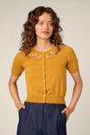 Princess Highway - Cute Dogs Embroidered Cardigan - mustard