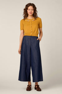 Princess Highway - Cute Dogs Embroidered Cardigan - mustard