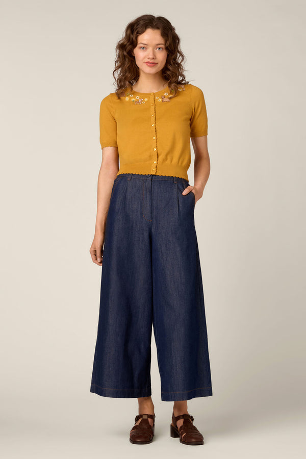 Princess Highway - Cute Dogs Embroidered Cardigan - mustard