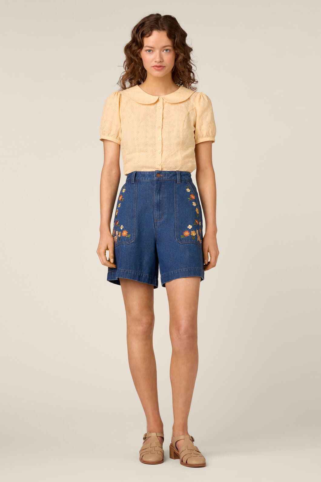 Princess Highway - Sweet Dogs Embroidered Shorts - blue-denim