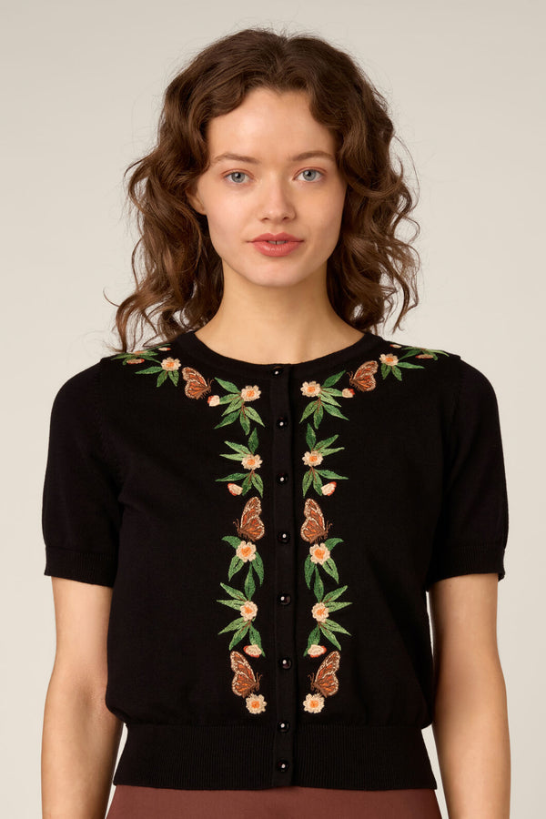 Princess Highway - Butterfly Embroidered Cardigan - black