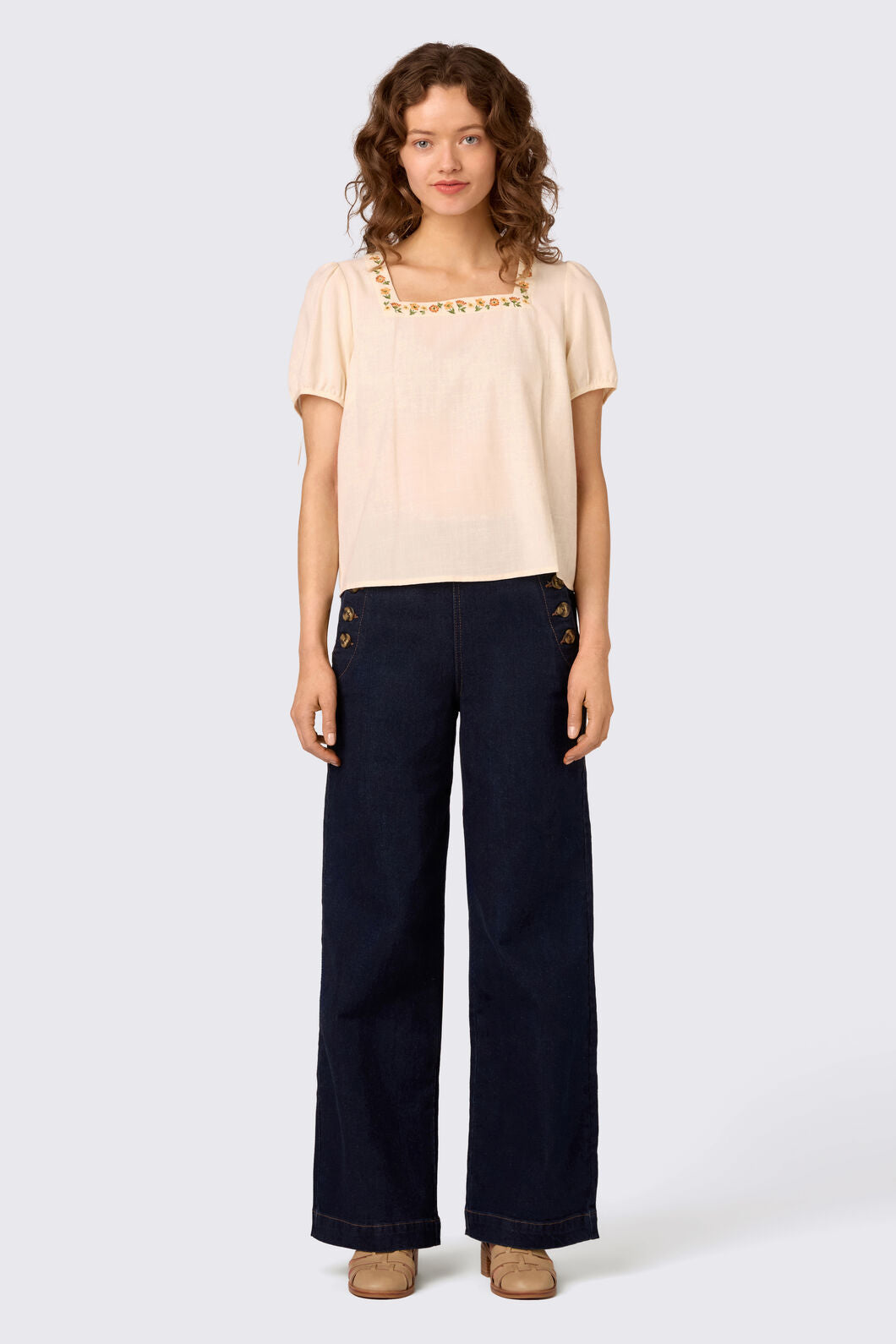 Princess Highway - Flower Chain Embroidered Top - cream