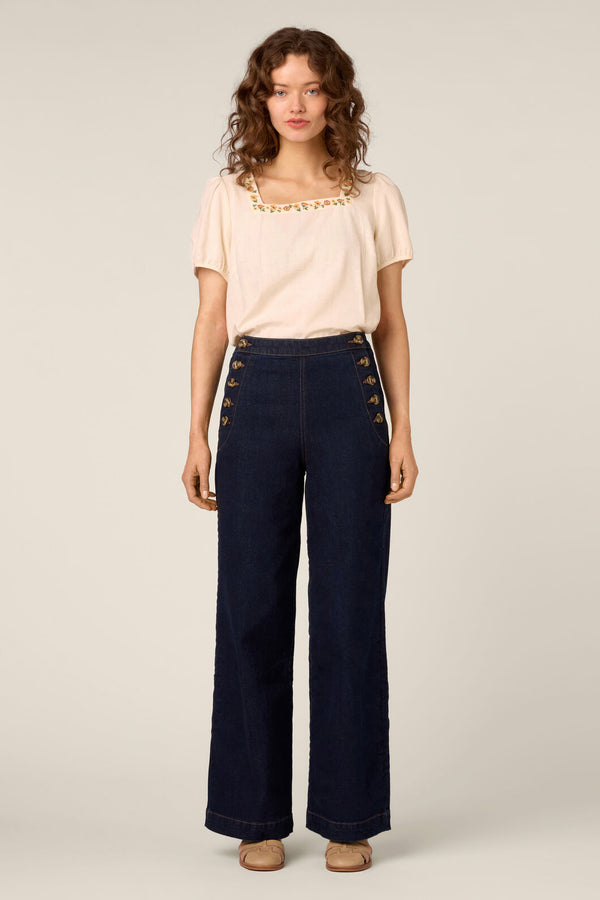 Princess Highway - Flower Chain Embroidered Top - cream