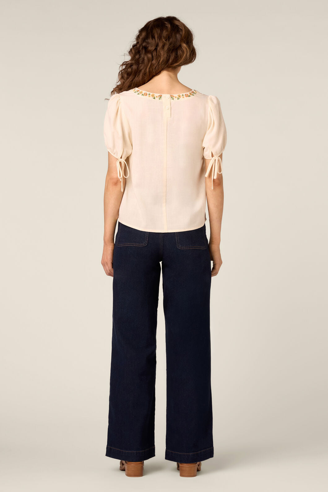 Princess Highway - Flower Chain Embroidered Top - cream