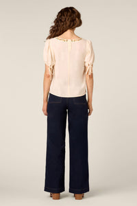 Princess Highway - Flower Chain Embroidered Top - cream