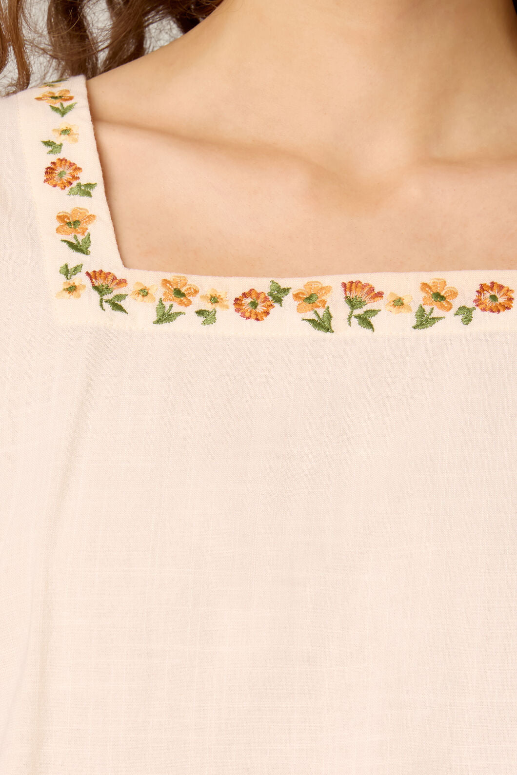 Princess Highway - Flower Chain Embroidered Top - cream