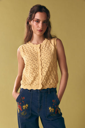 Princess Highway - Thea Lacey Knit Vest - lemon