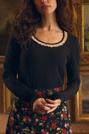 Princess Highway - Ada Long Sleeve Lace Trim Top - black