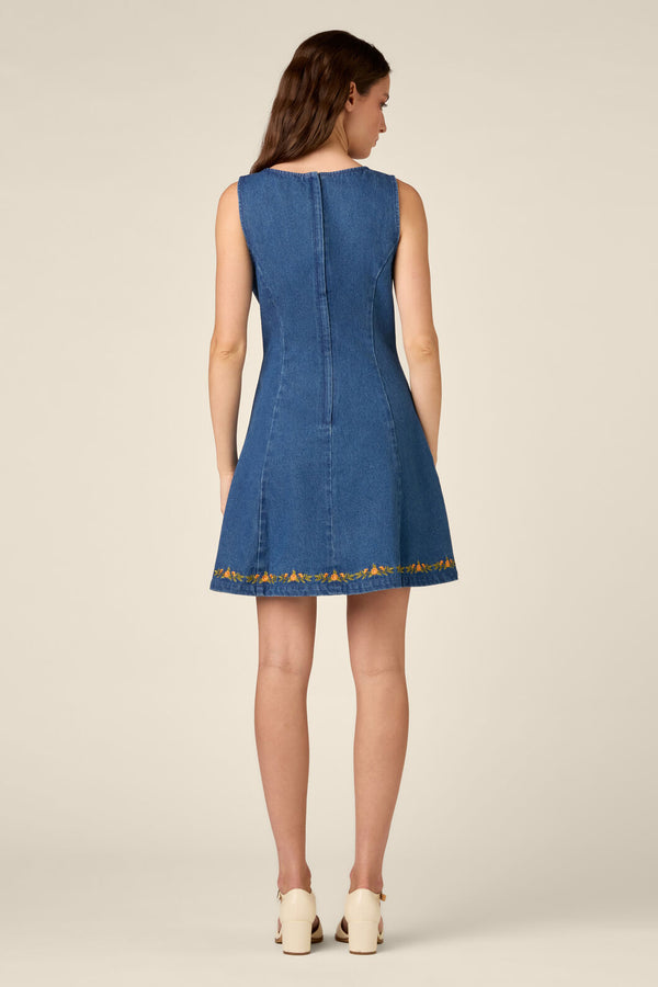 Princess Highway - Marie Embroidered Denim Dress - blue-denim