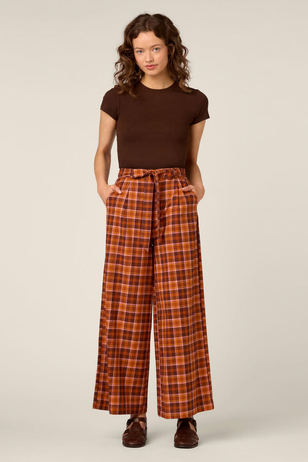 Princess Highway - Edwina Check Wide Leg Pant - chocolate