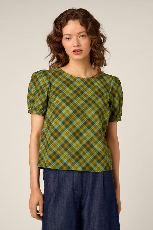 Princess Highway - Edwina Check Puff Sleeve Top - green