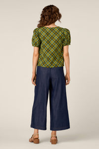 Princess Highway - Edwina Check Puff Sleeve Top - green