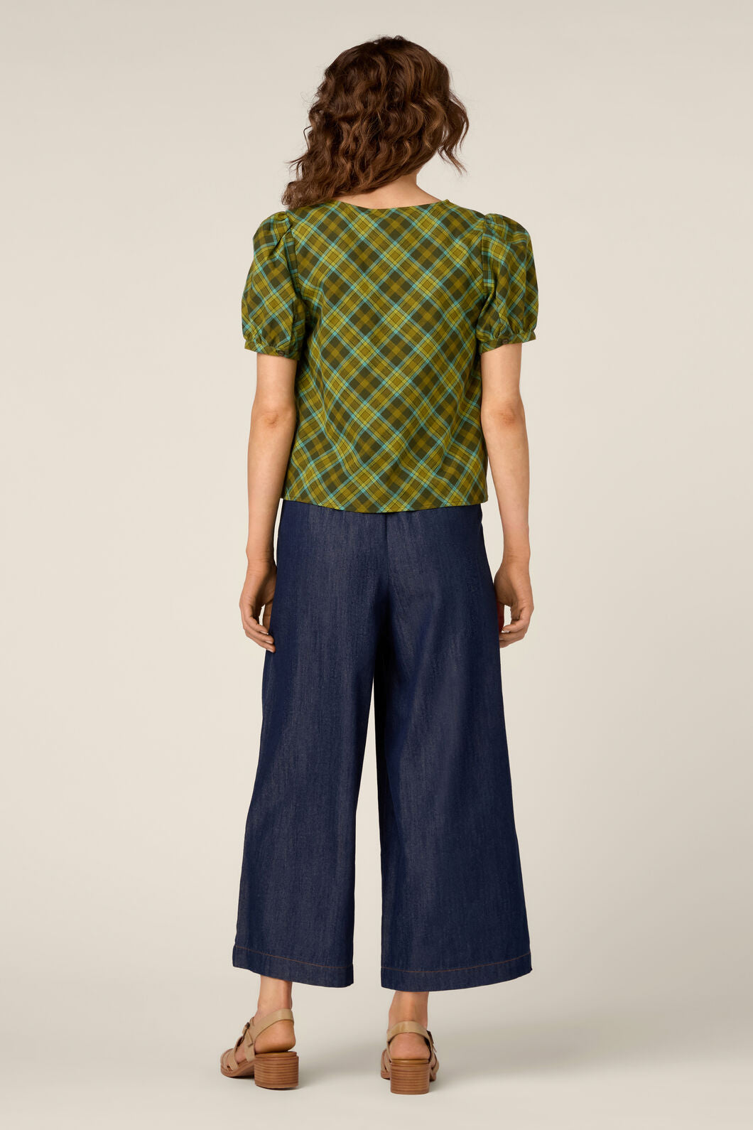 Princess Highway - Edwina Check Puff Sleeve Top - green
