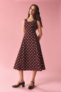 Princess Highway - Mia Polka Dot Midi Dress - chocolate