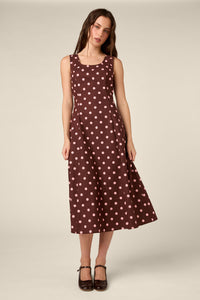 Princess Highway - Mia Polka Dot Midi Dress - chocolate