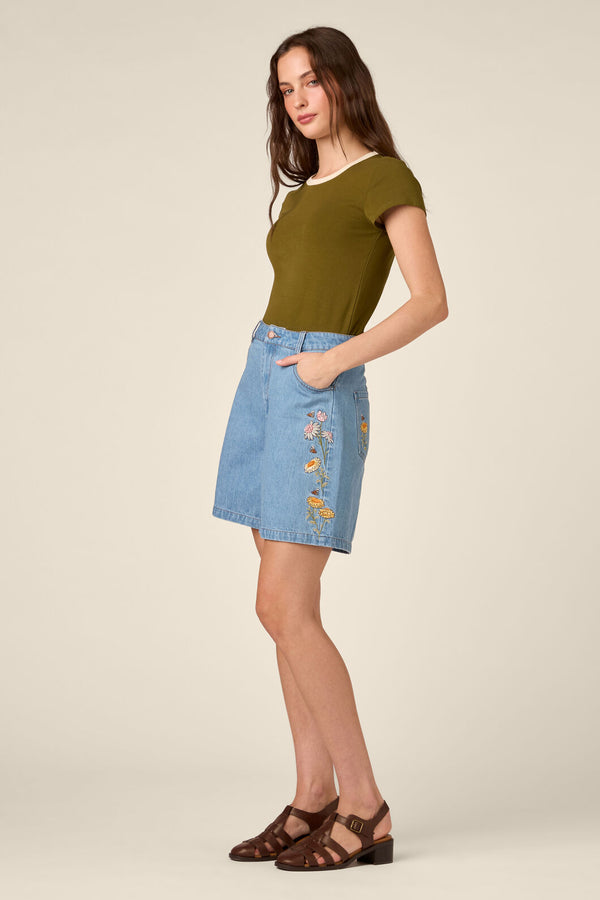 Princess Highway - Strawflower Embroidered Short - blue-denim