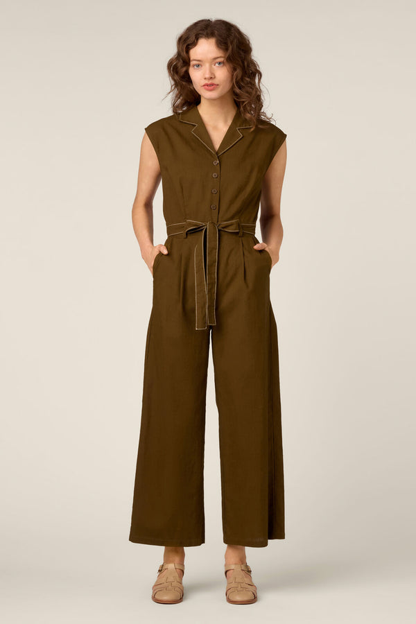 Princess Highway - Emma Contrast Stitch Jumpsuit - olive
