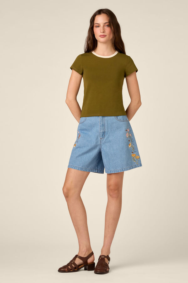 Princess Highway - Jodie Contrast Bind Ringer Tee - olive