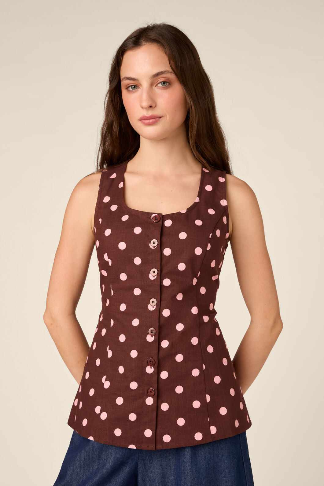 Princess Highway - Mia Polka Dot Button Down Top - chocolate