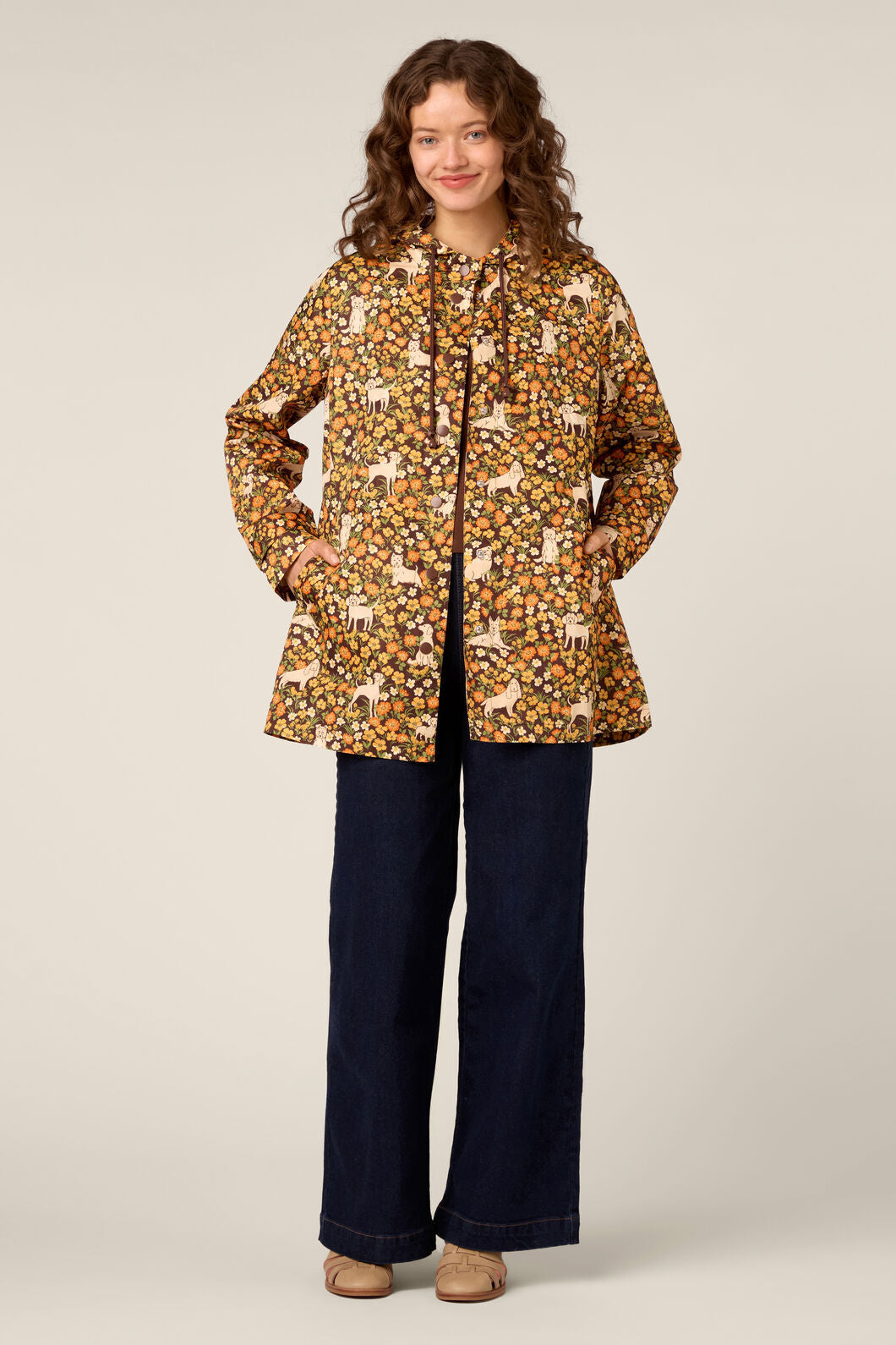 Princess Highway - Dogs & Flowers Raincoat - chocolate