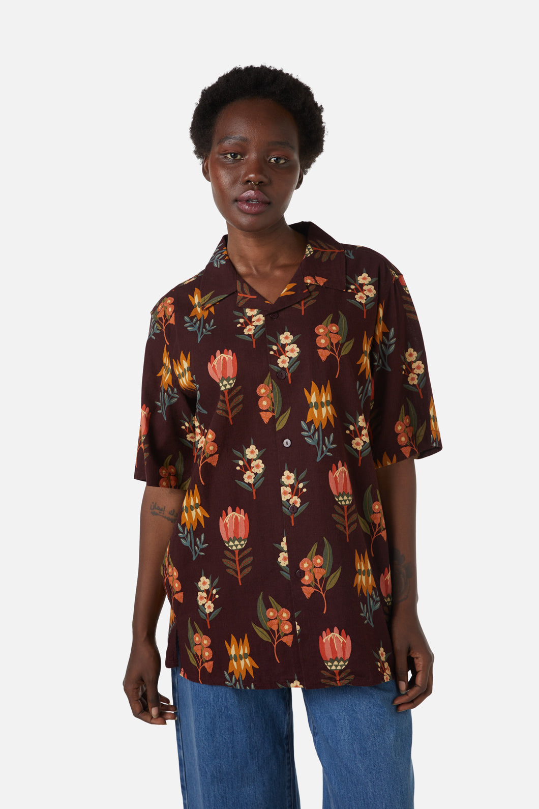 Flower button 2024 down shirt