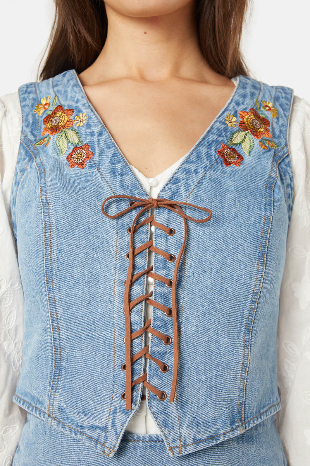 Embroidered denim vest sale