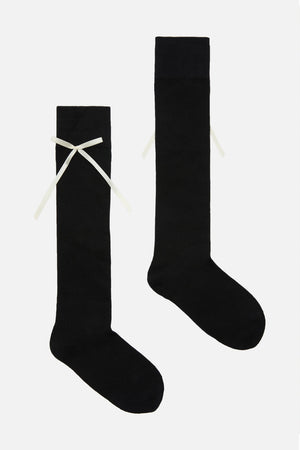 Princess Highway - Black Knee High Rib Bow Sock - black