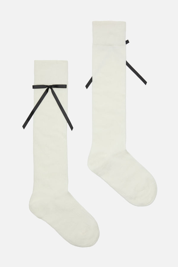 Princess Highway - White Knee High Rib Bow Sock - white