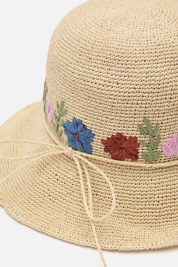 Princess Highway - Floral Embroidered Sun Hat - natural