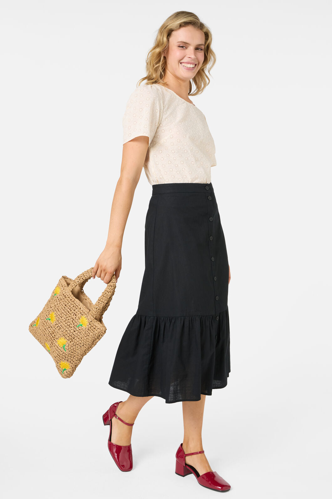 Princess Highway - Daisy Embroidery Straw Bag - tan