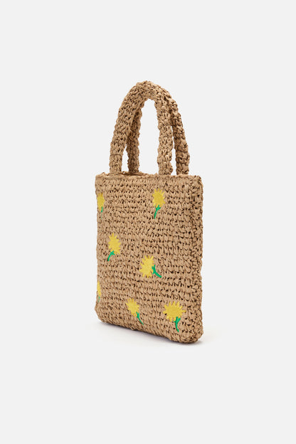 Princess Highway - Daisy Embroidery Straw Bag - tan
