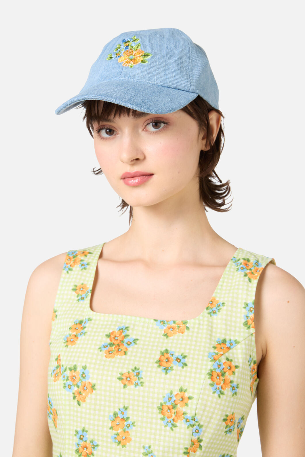 Princess Highway - Washed Embroidered Floral Cap - blue