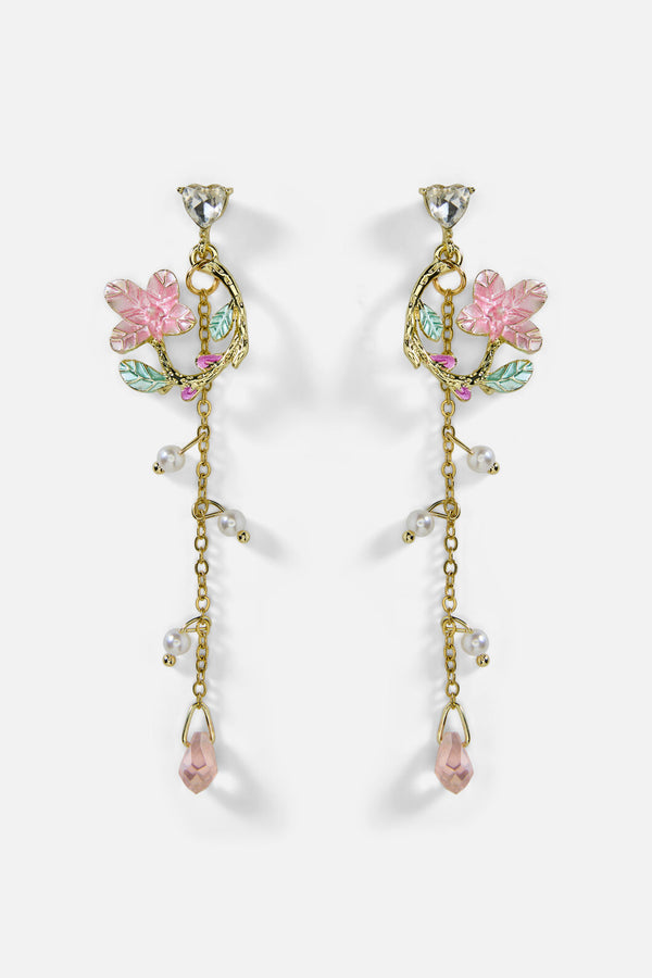 Princess Highway - Gorgeous Floral Drop Earrings - gold