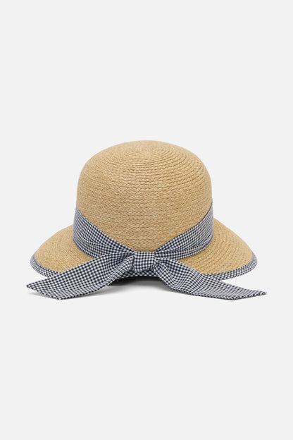 Princess Highway - Gingham Trim Straw Hat - natural