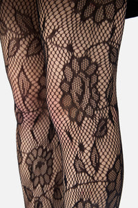 Princess Highway - Black Flower Fishnet Tights - black