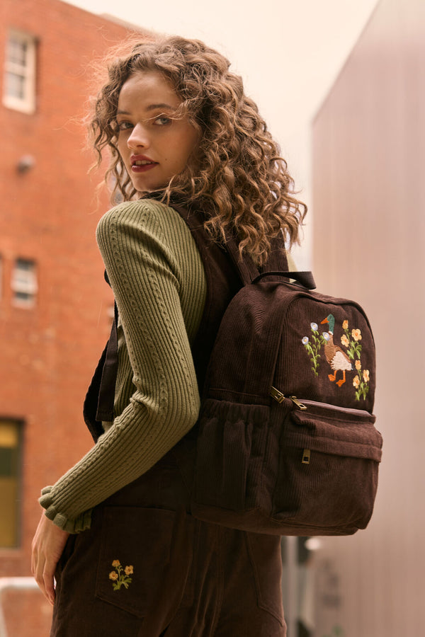 Princess Highway - Duck Embroidered Cord Backpack - chocolate