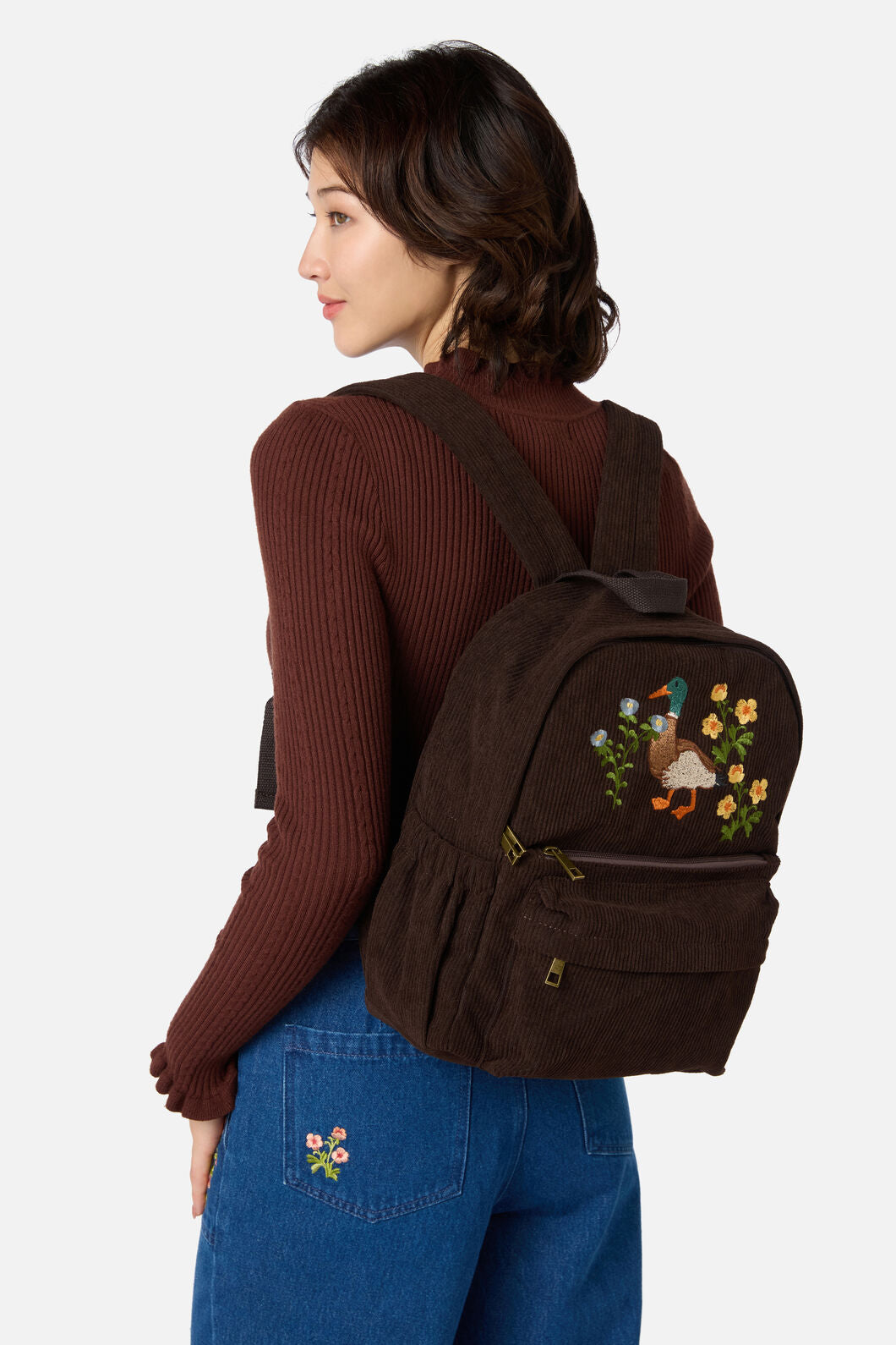 Princess Highway - Duck Embroidered Cord Backpack - chocolate