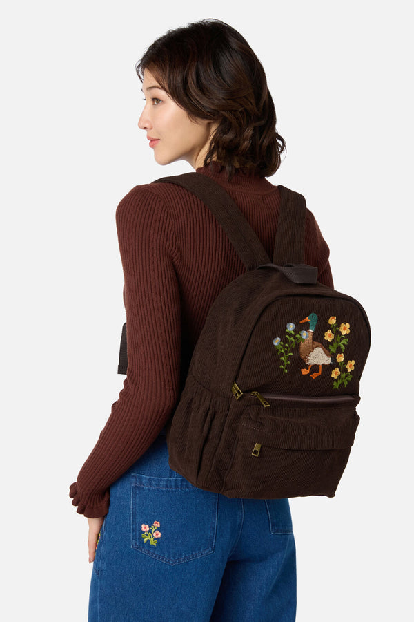 Princess Highway - Duck Embroidered Cord Backpack - chocolate