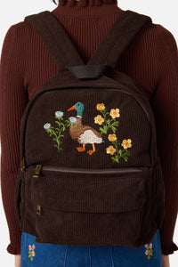 Princess Highway - Duck Embroidered Cord Backpack - chocolate