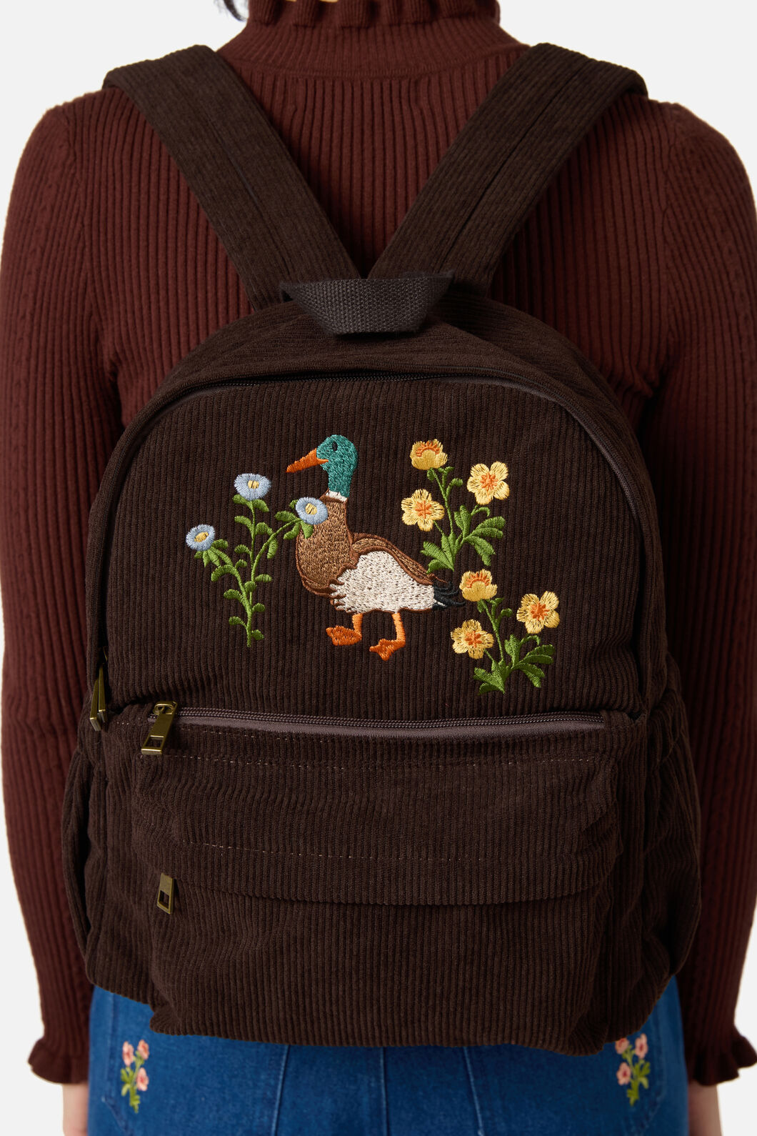 Princess Highway - Duck Embroidered Cord Backpack - chocolate
