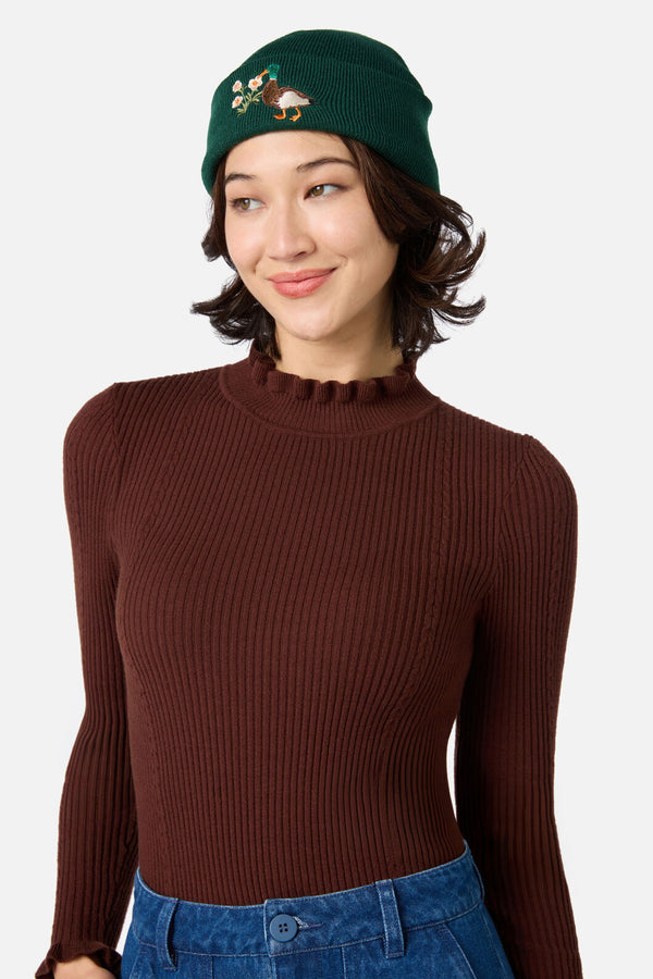 Princess Highway - Duck Embroidered Beanie - green