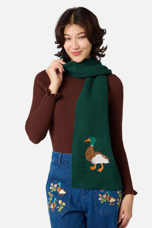 Princess Highway - Duck Embroidered Knit Scarf - green