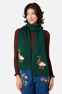 Princess Highway - Duck Embroidered Knit Scarf - green