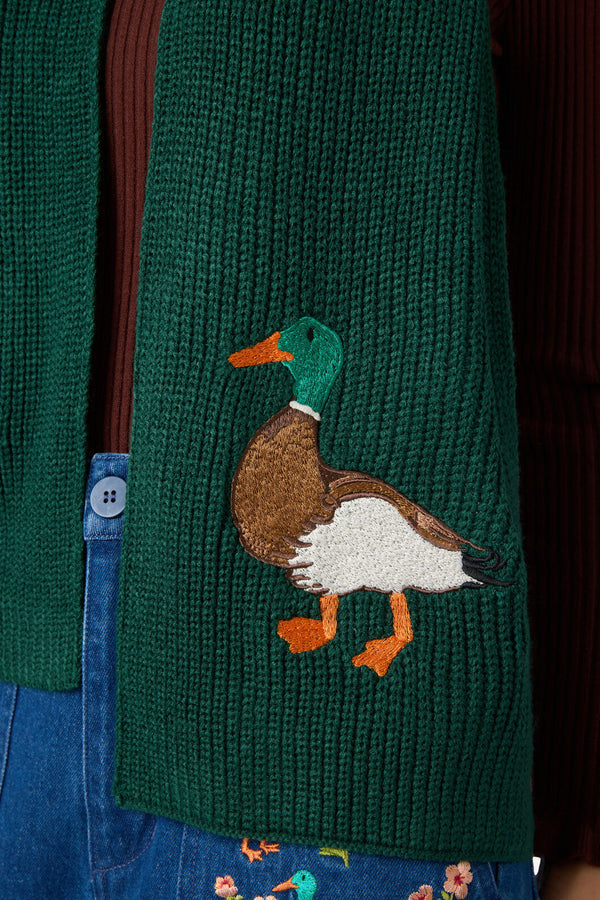 Princess Highway - Duck Embroidered Knit Scarf - green
