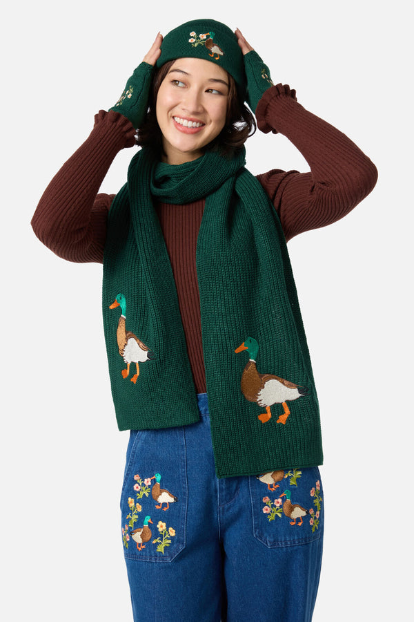 Princess Highway - Duck Embroidered Knit Scarf - green