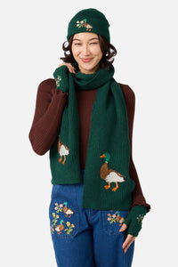 Princess Highway - Duck Embroidered Knit Scarf - green