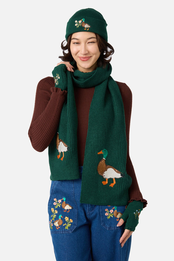 Princess Highway - Duck Embroidered Knit Scarf - green
